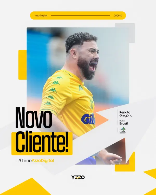 Post "Novo Cliente!" de um atleta com a camisa amarela da Seleção.