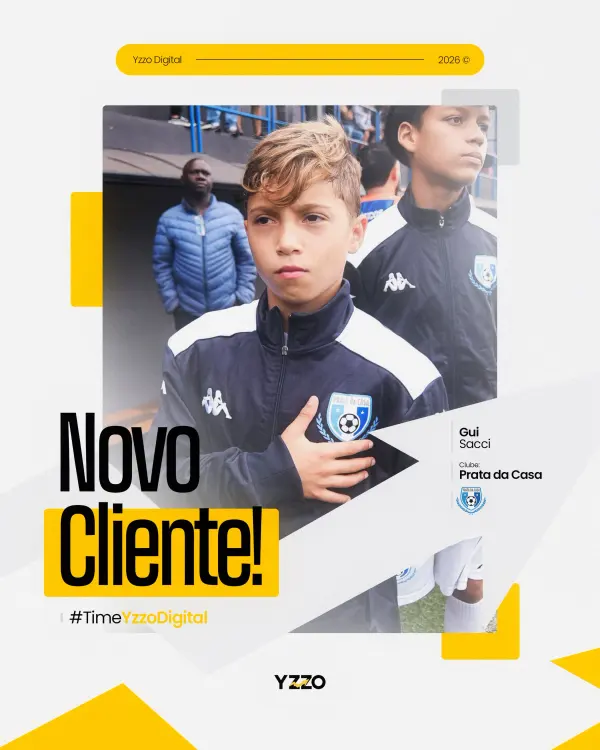 Post "Novo Cliente!" de um atleta de agasalho preto.