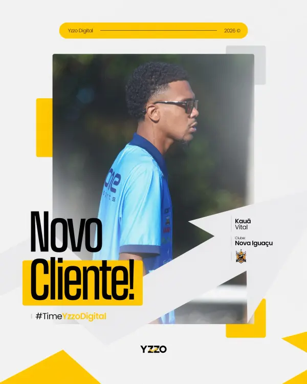 Post "Novo Cliente!" de um atleta com a camisa azul-clara.